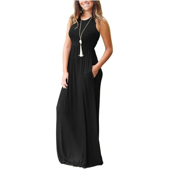 Women's Loose Maxi Dress Polyester Spandex Casual with Pockets - Picture 3 of 3